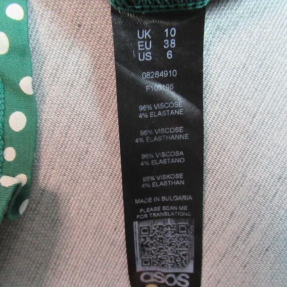 Asos Dress Womens 6 Green Polka Dot Long Sleeve Off The Shoulder Picnic Preppy - Picture 10 of 11